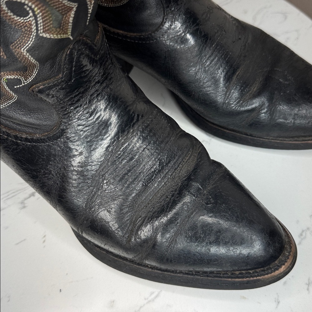 Tony Lama Black and Brown Cowboy Western Leather Boots style RR4001 - 8D - Picture 10 of 16